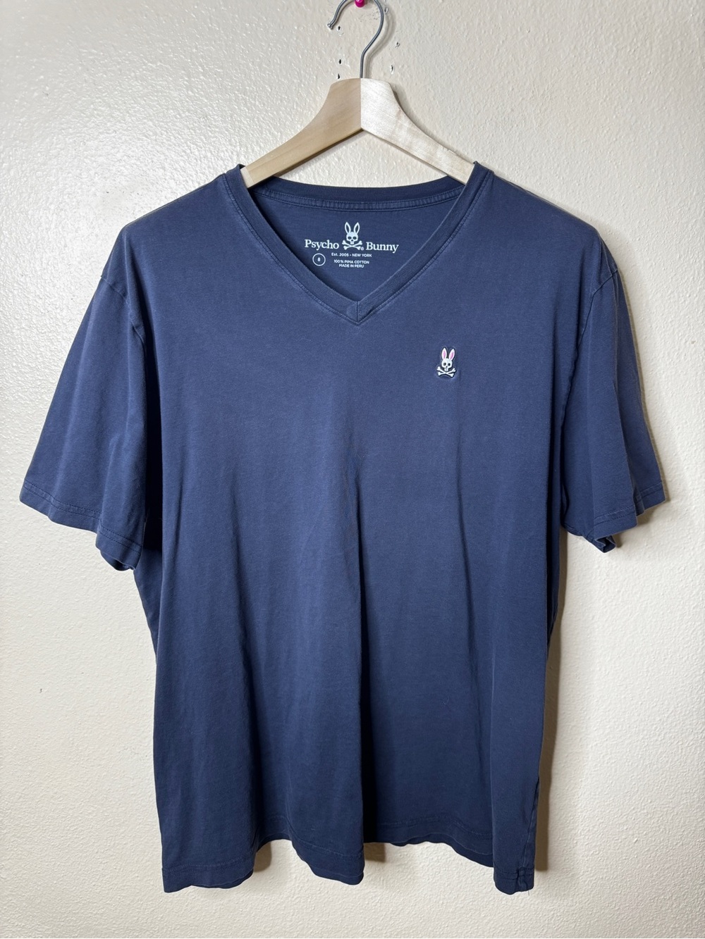 Psycho Bunny Mens Size 8 Navy Pima Cotton V Neck T Shirt Embroidered Logo